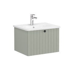 Vitra Root Groove 69358 Lavabo Dolabı, Tek Çekmeceli, 60 Cm, Mat Retro Yeşil, Yuvarlak Lavabolu